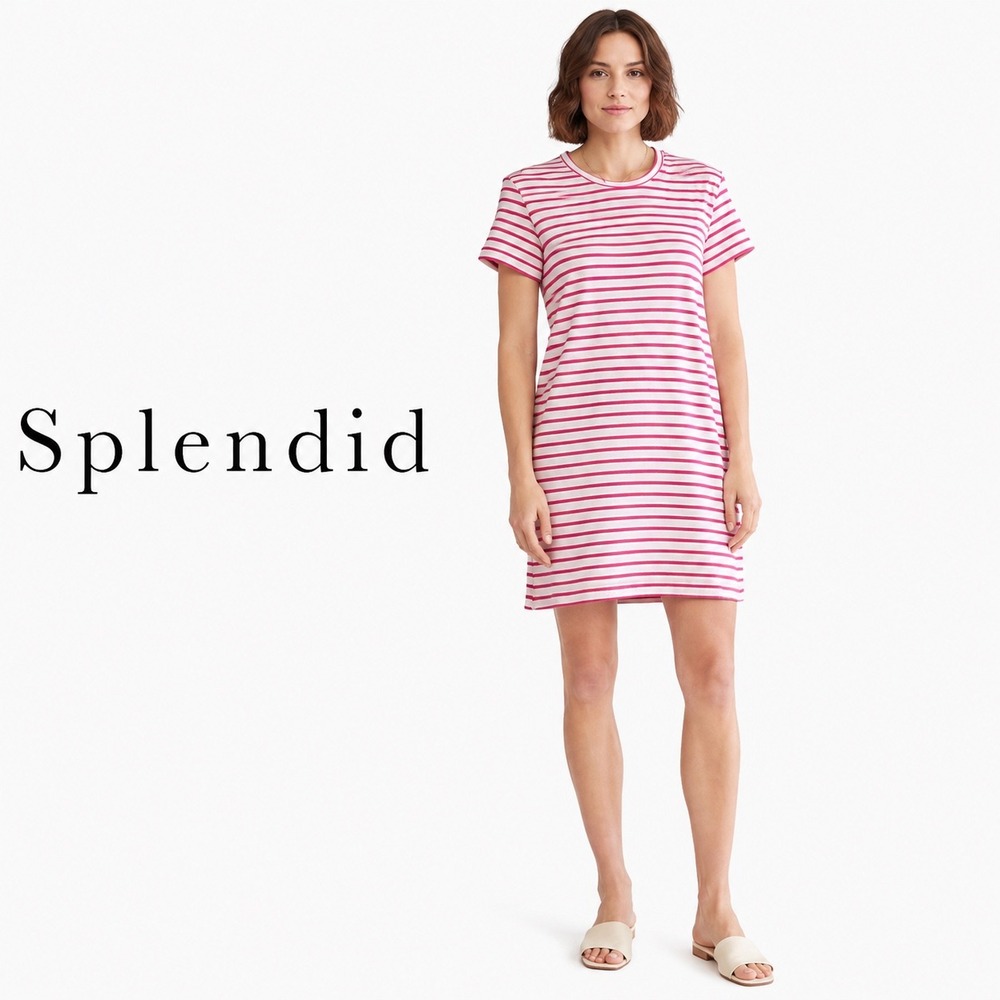 Splendid Womens Pink White Striped T-Shirt Dress XL